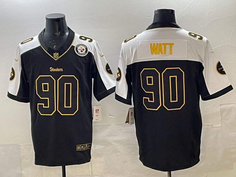Men Nike 2025 Pittsburgh Steelers #90 Watt Black gold 3th generation Limited NFL Jersey 007